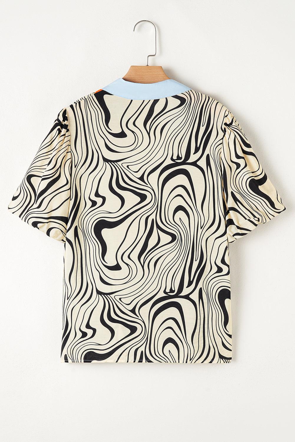 Print Zebra Stripe Contrast V-Neck Ricrac Detail Short-Sleeved Blouse Top