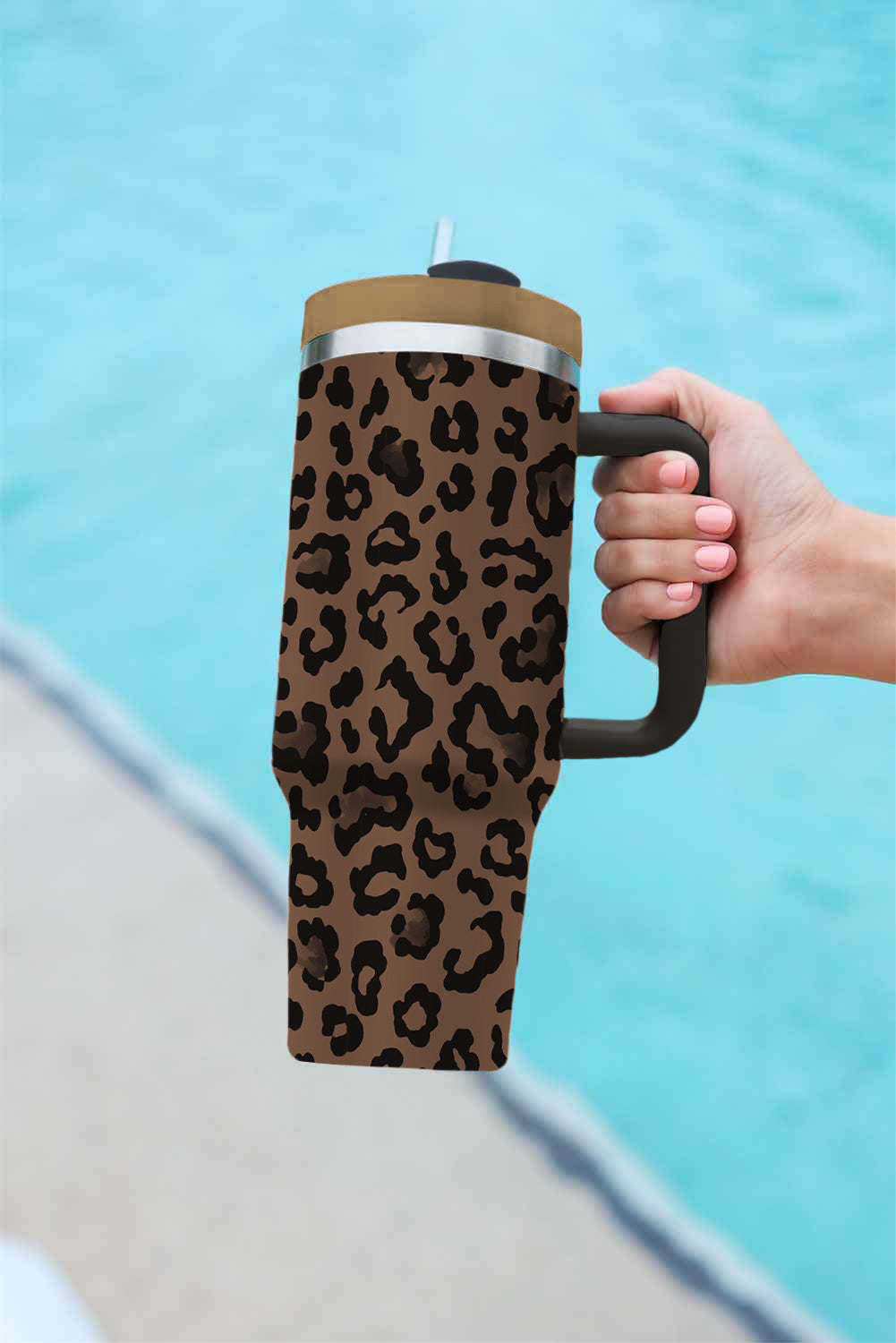 Handle Stainless Leopard-Print Stainless Steel Large Vacuum Cup 40oz