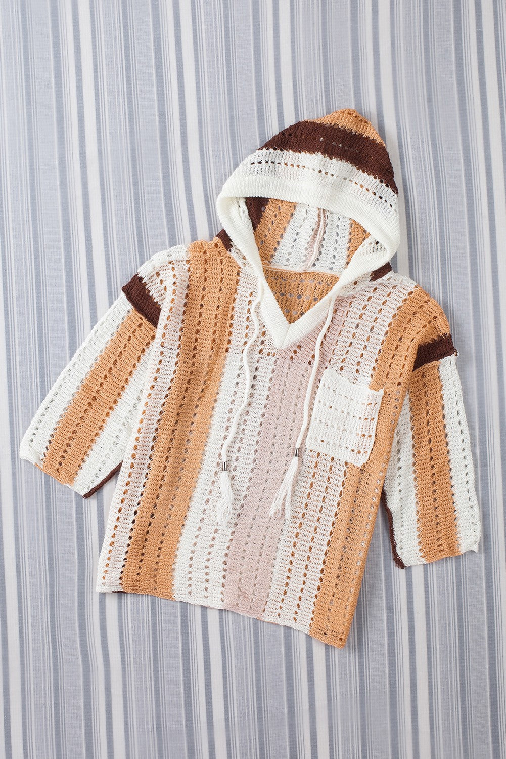 Women's Striped Cut Out Hooded Sweater