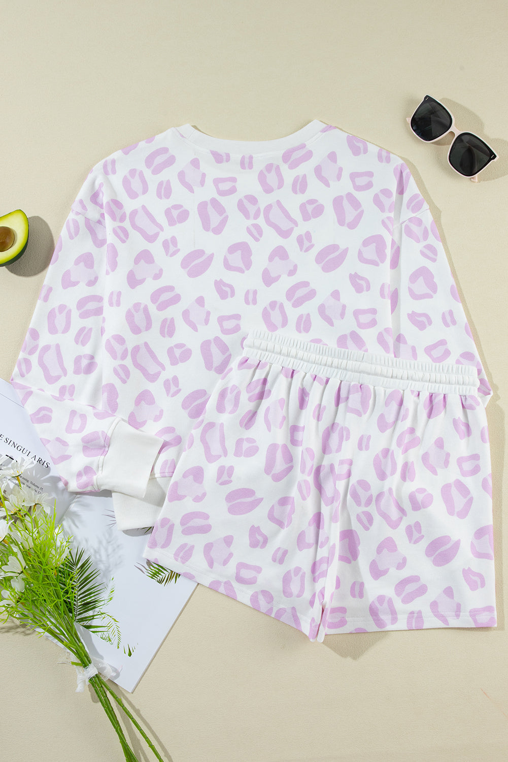 Animal Print Leopard Print Pullover and Shorts Loungewear