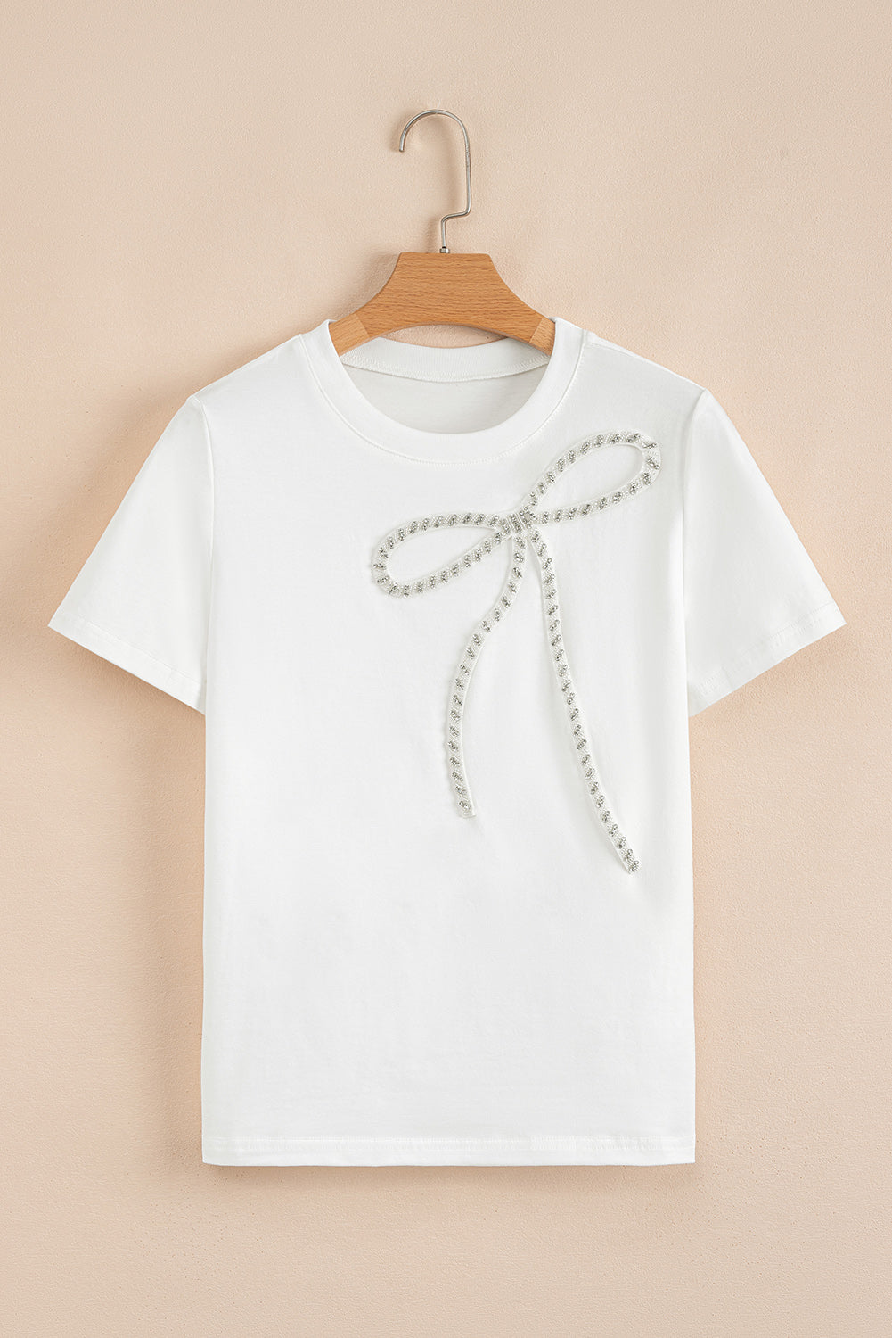 Rhinestone Bow Embellished Round-Neck Tee