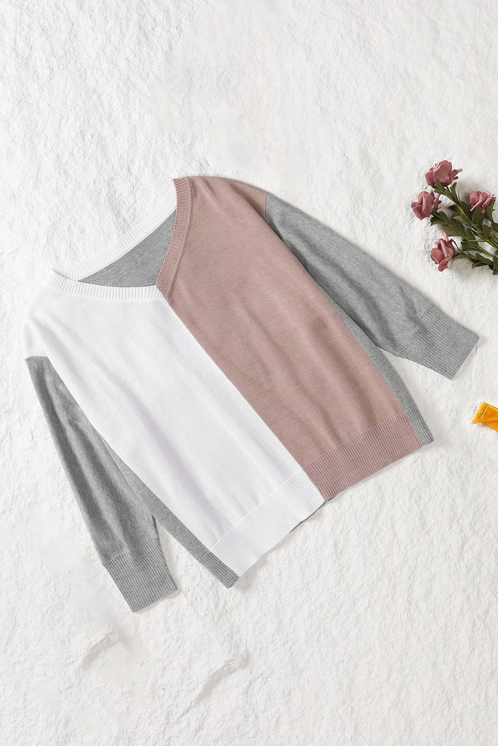 Women's Color-Block Loose V-neck Sweater
