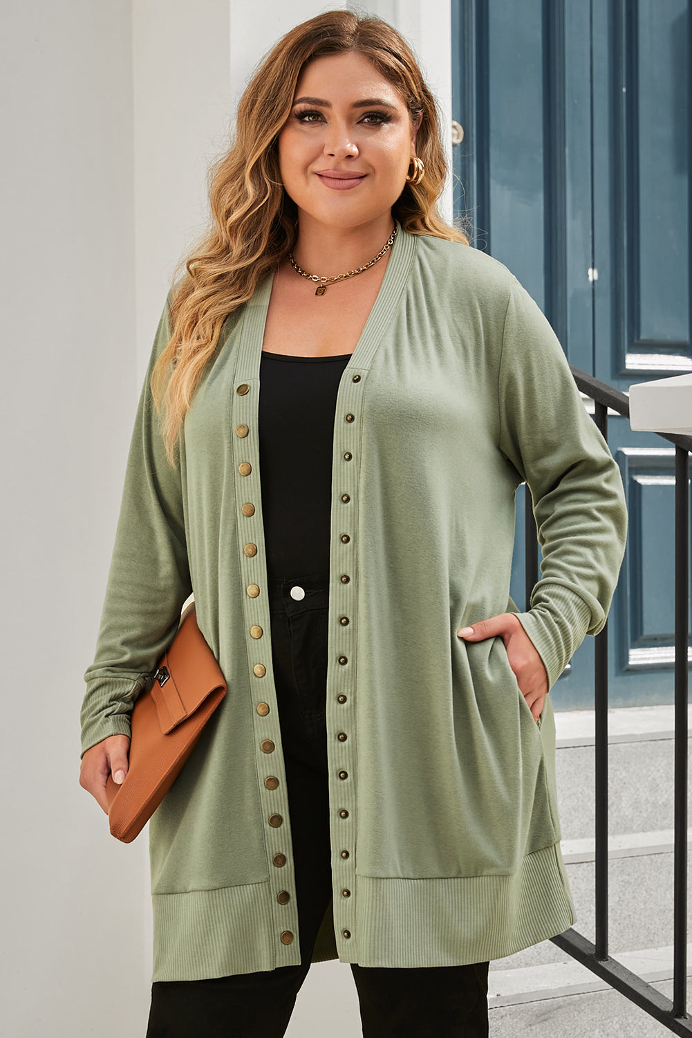 Knit Cardigan for Women Snap Plus Size