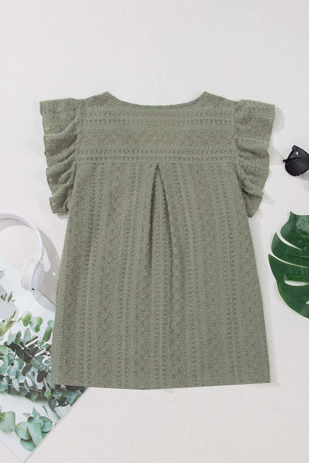Flutter Sleeve Lace V Neck Shirt