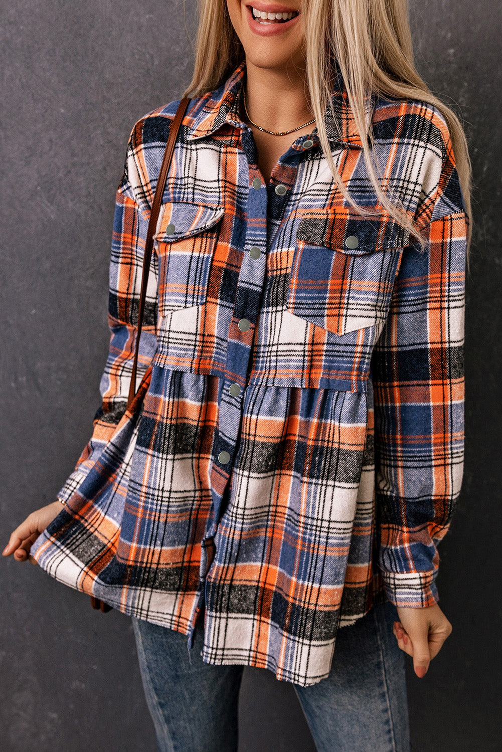 Women's Shirt Jacket Featuring Plaid Ruffle-Trimmed