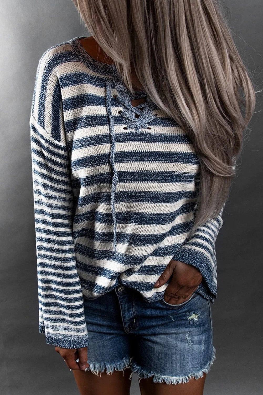 Sweater for Women Striped Knitted Tie up