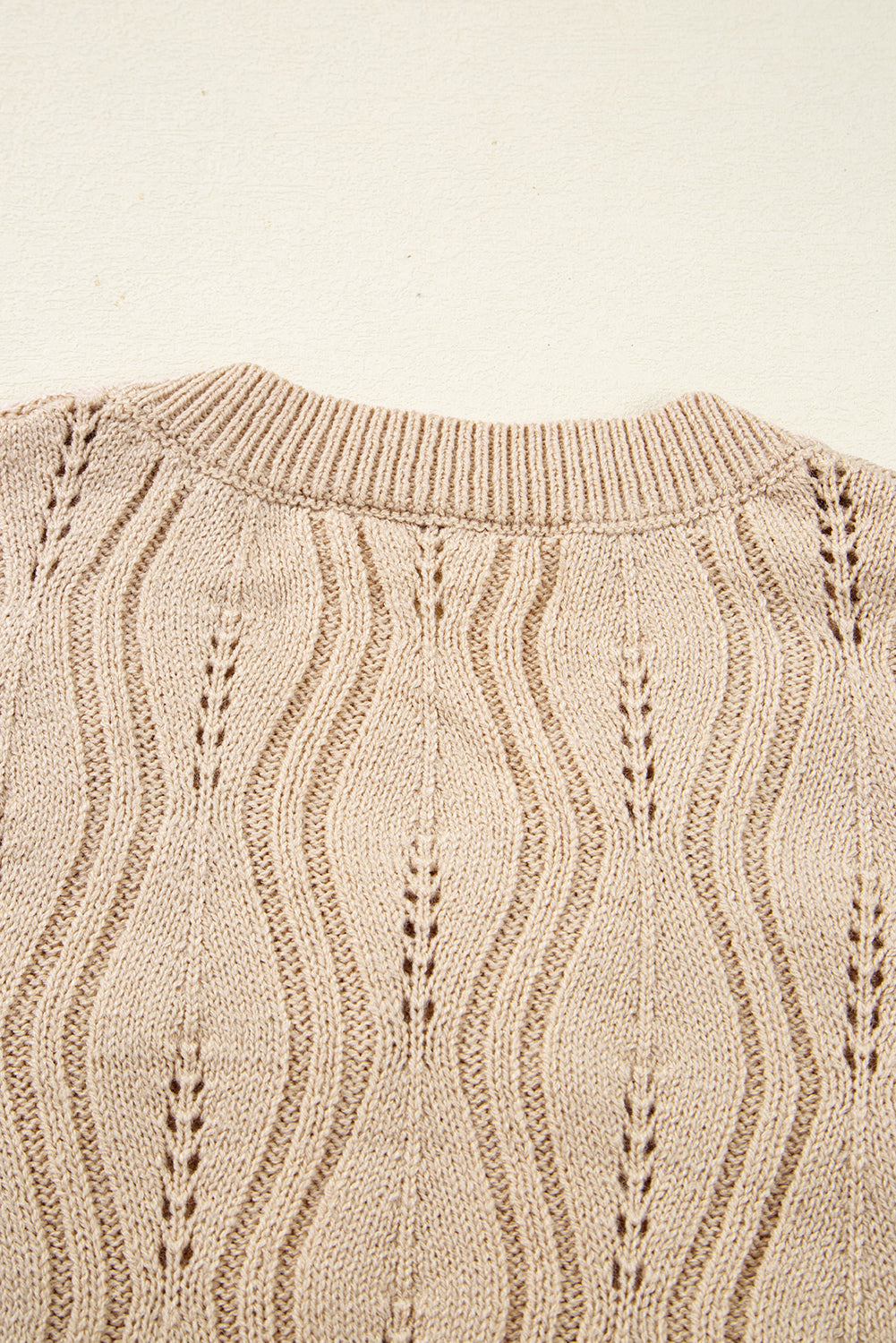 Beaded Pointelle Pearl Pointelle Knit V-Neck Lace Patchwork Sleeve Knit Top