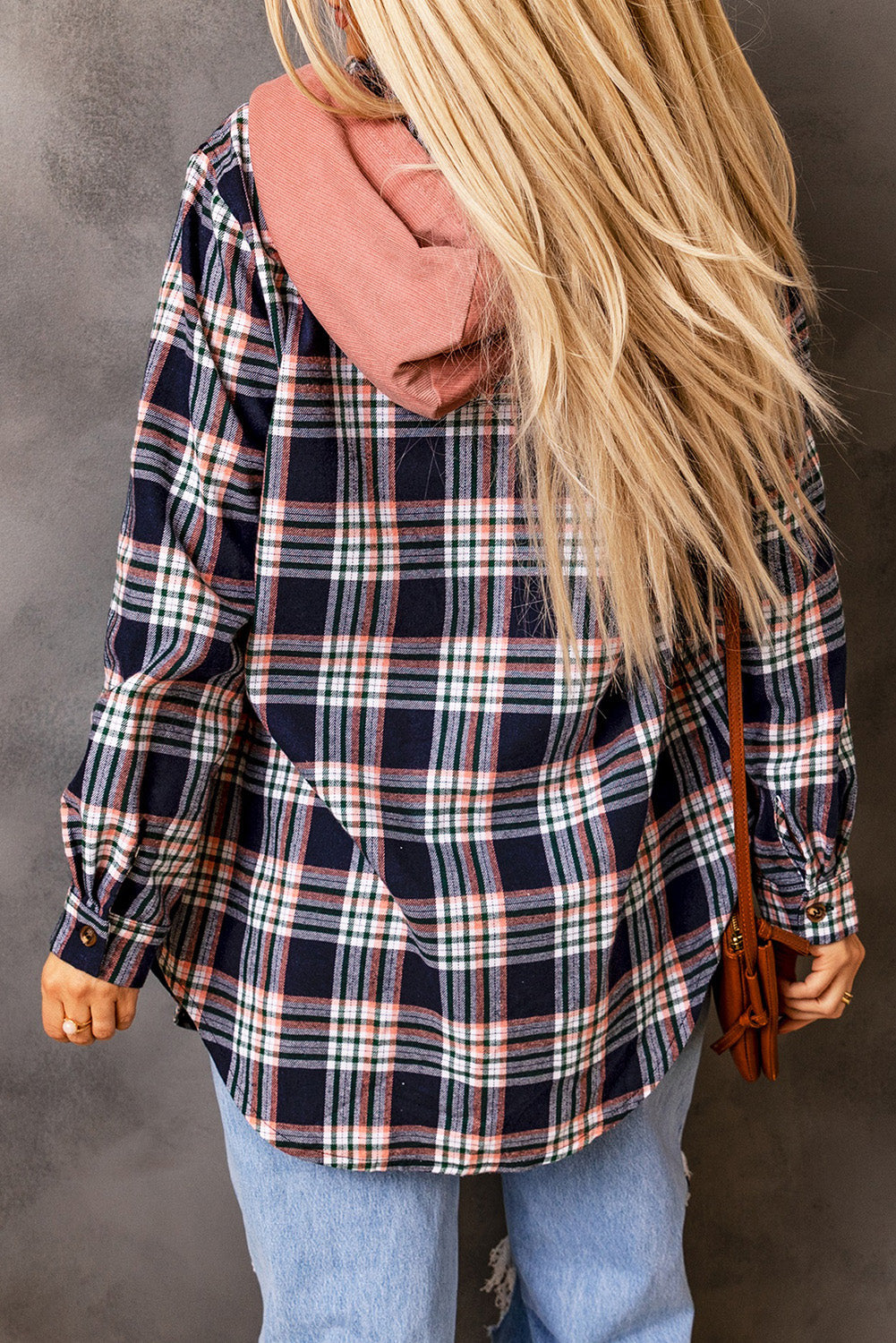 Women's Shacket with Hooded Drawcord Plaid