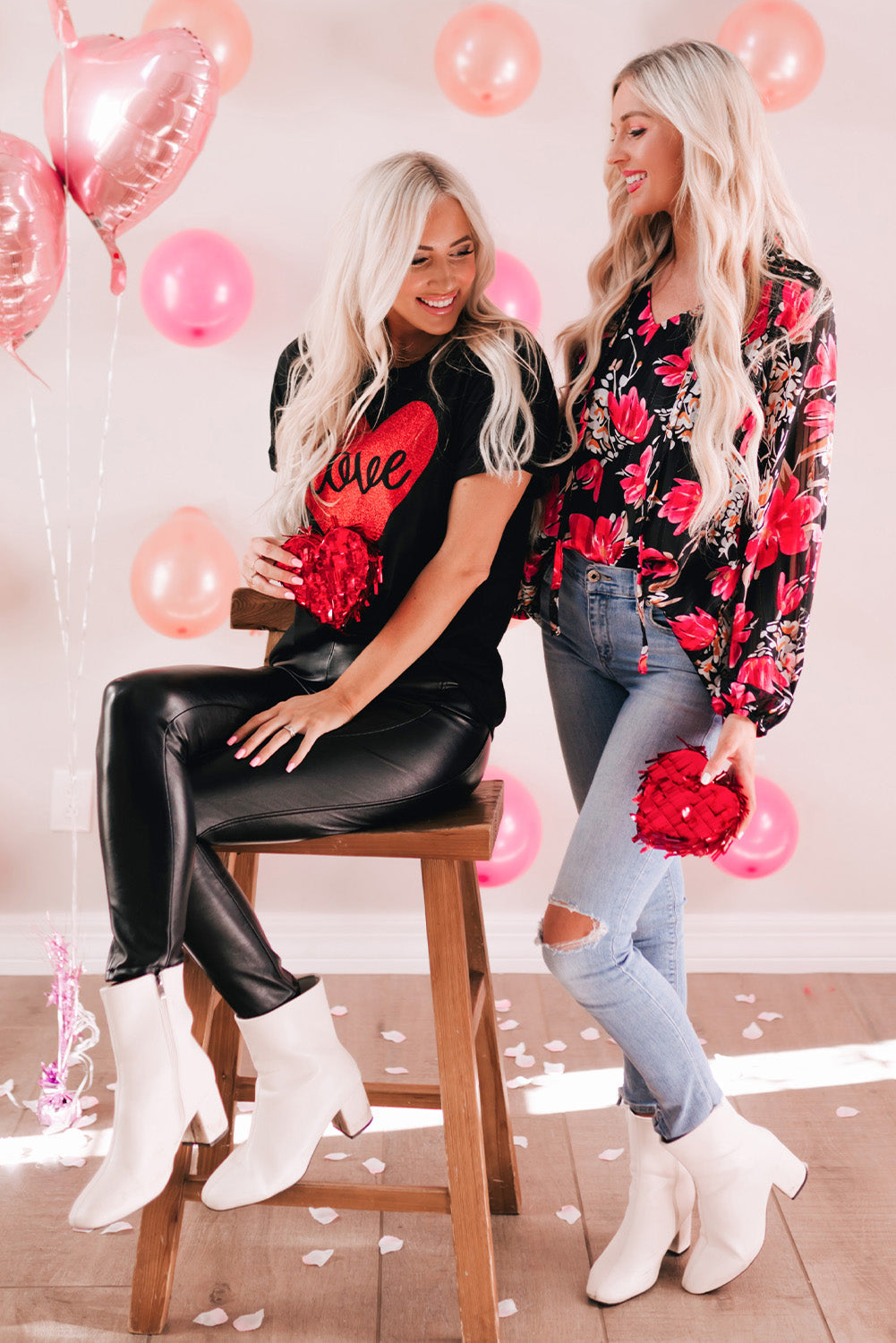 T Shirt for Women Print Love Heart Shaped Glitter