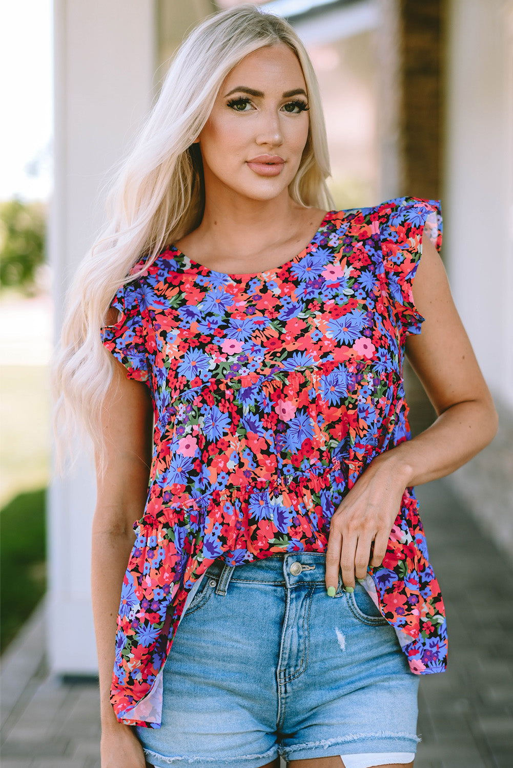 Women's Babydoll Top Featuring Ruffle-Trimmed Layered