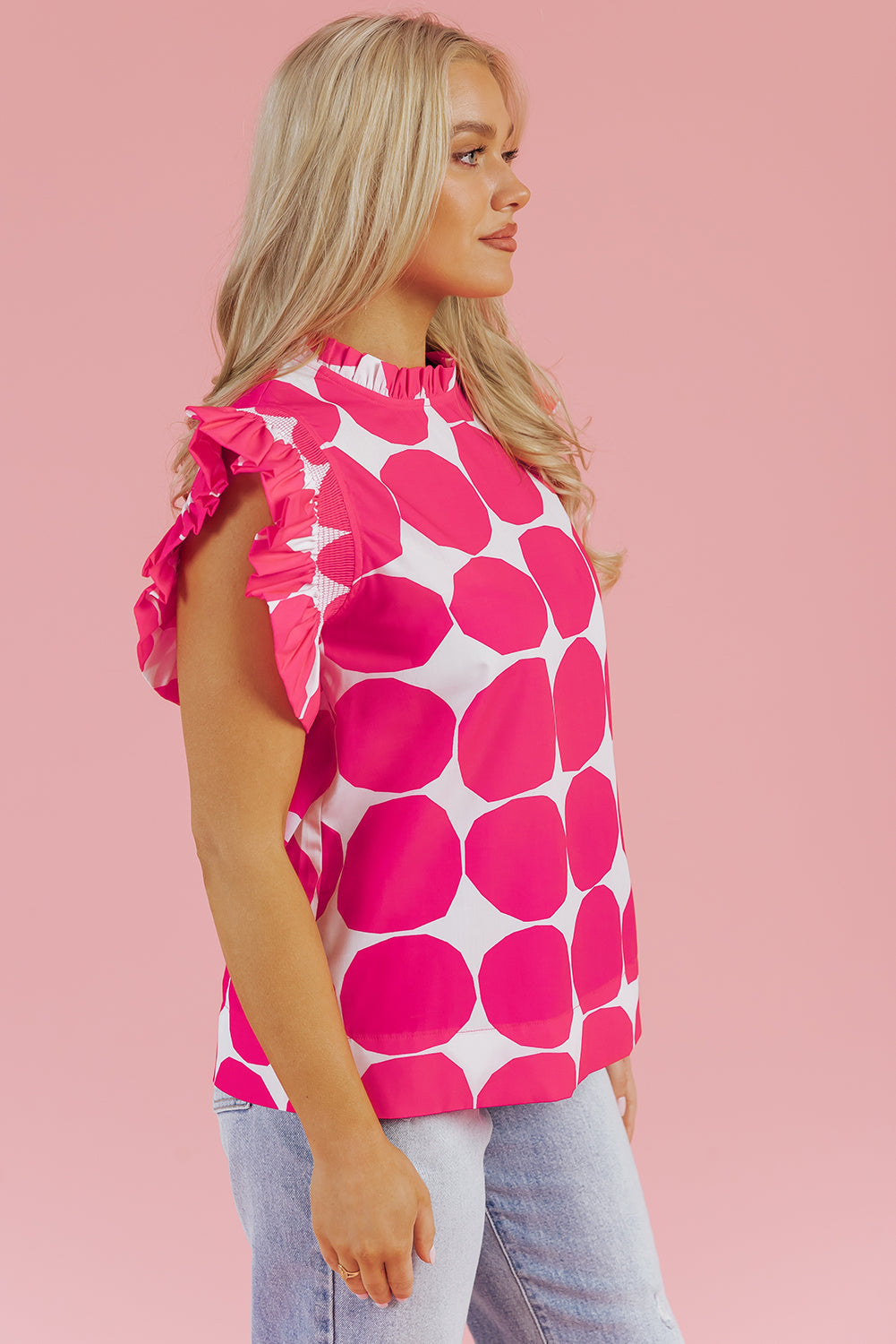 Rose Bubblegum Pattern Flutter Sleeve Top