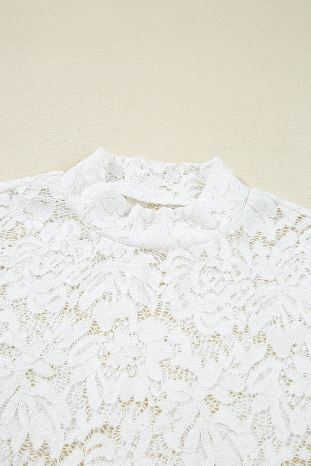 Lace Crochet Bell Sleeve Mock-Neck Blouse