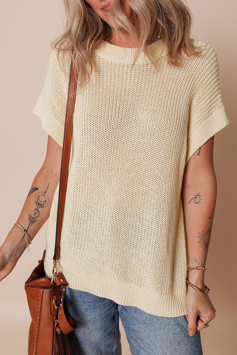 Batwing Short Sleeve Round Neck Knit T Shirt