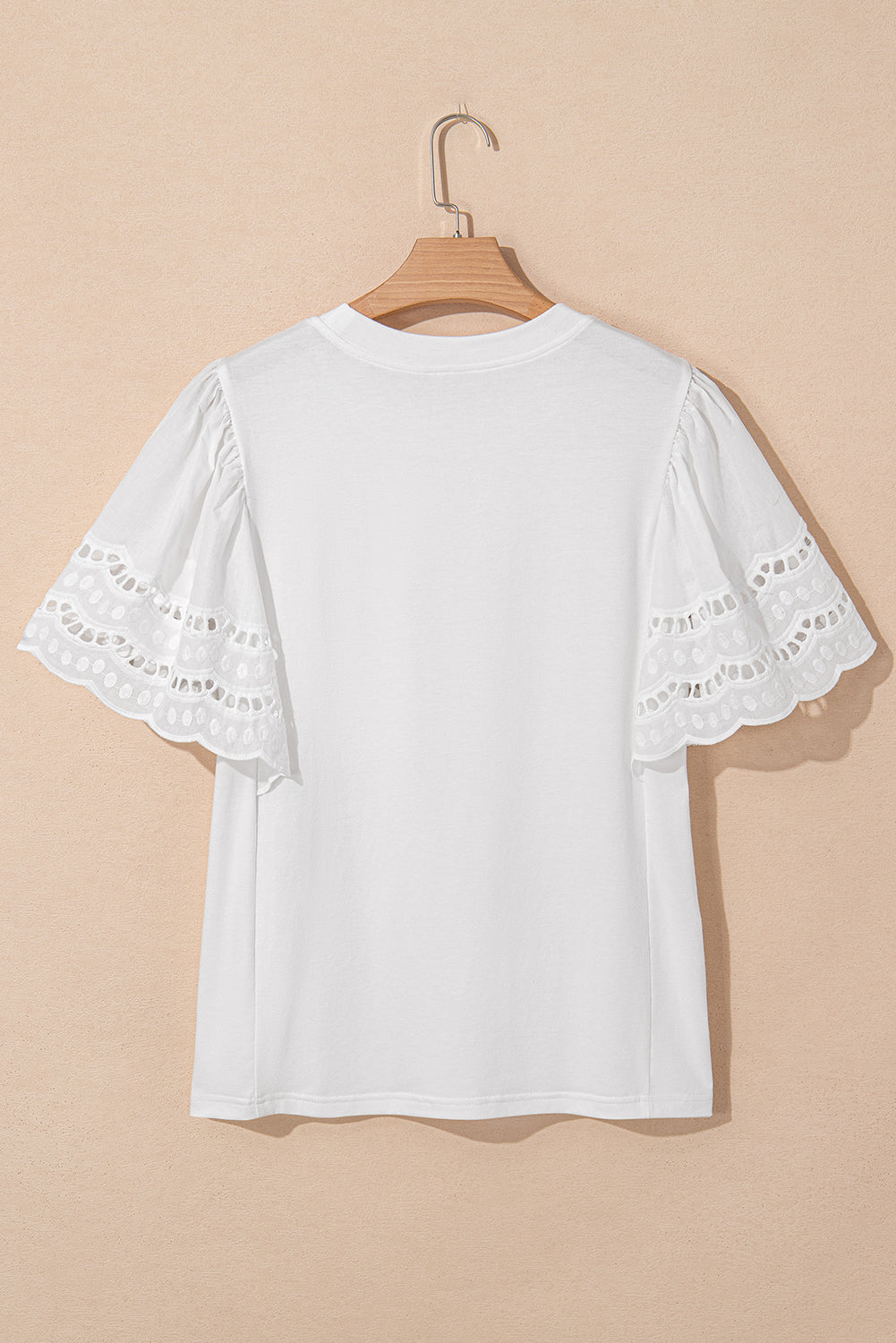 White Hollow Out Embroidered Short Sleeve Top