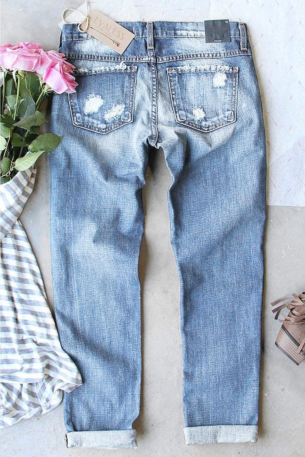 Women's Jeans with Gradient Patchwork Leopard-Print