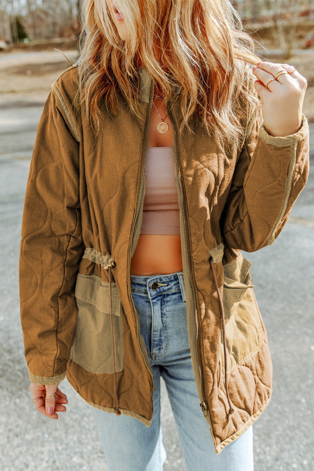 Women's Drawcord Stitching Quilted Jacket