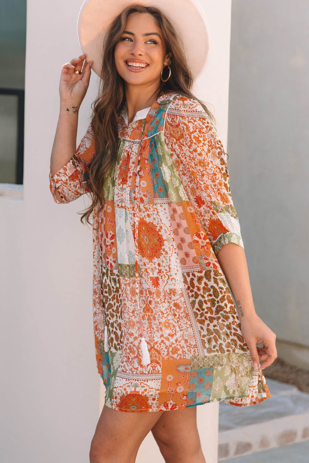Boho Paisley Mixed Print Chiffon Loose Dress