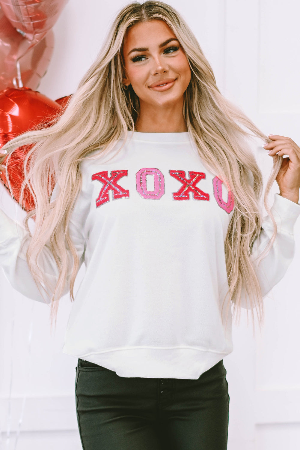 Women's Pullover Sweatshirt Featuring Valentine Shiny XOXO