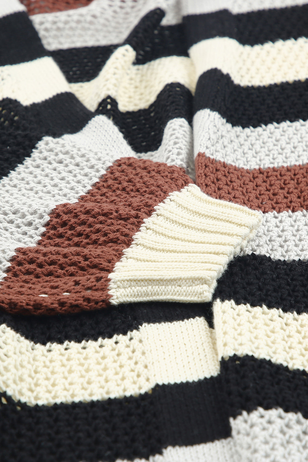 Women's Knit Cardigan with Striped Hollowed