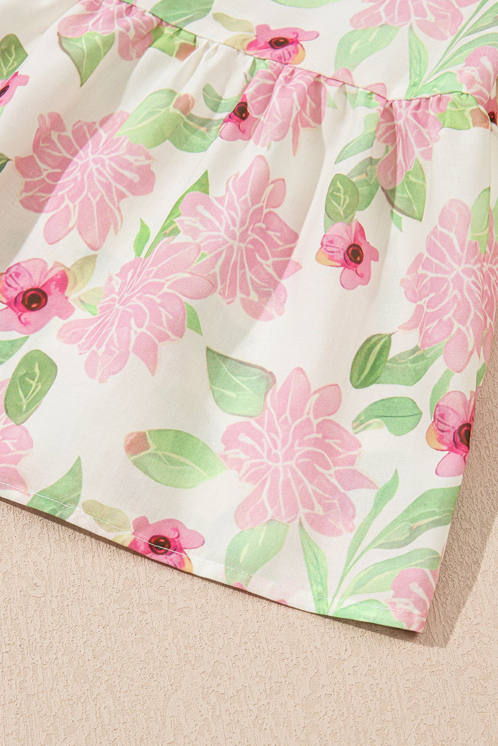 Floral-Print Drawcord V-Neck Peplum Blouse in Pink