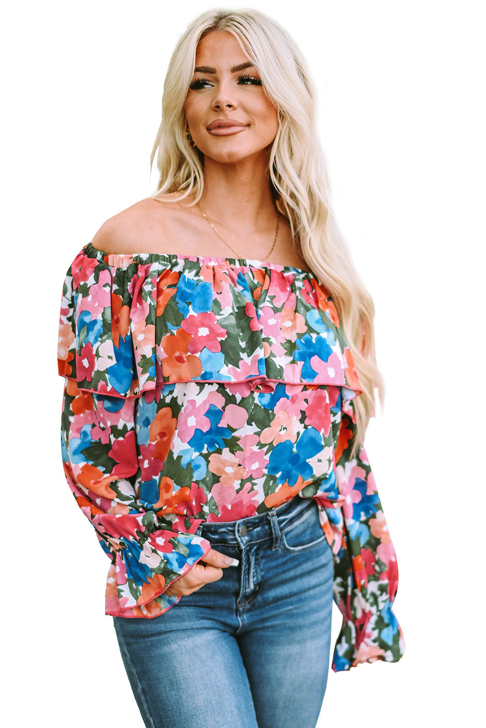 Women's Floral-Print Ruffle-Trimmed Off Shoulder Blouse