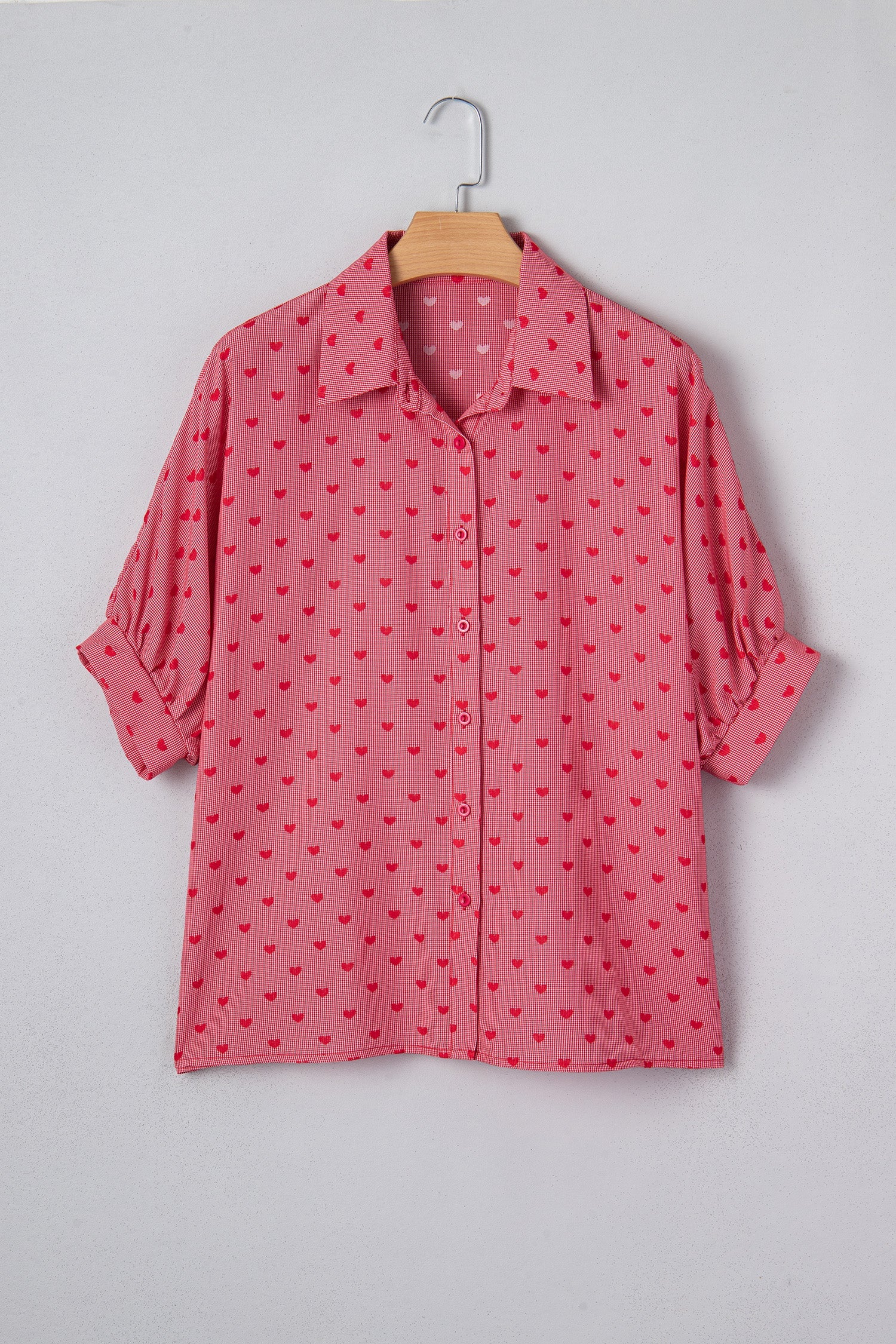 Shape Print Heart Print Half Sleeve Loose Valentine Shirt