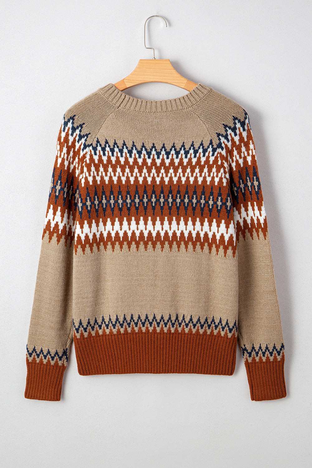 Colorblock Aztec Print Crew-Neck Knit Top