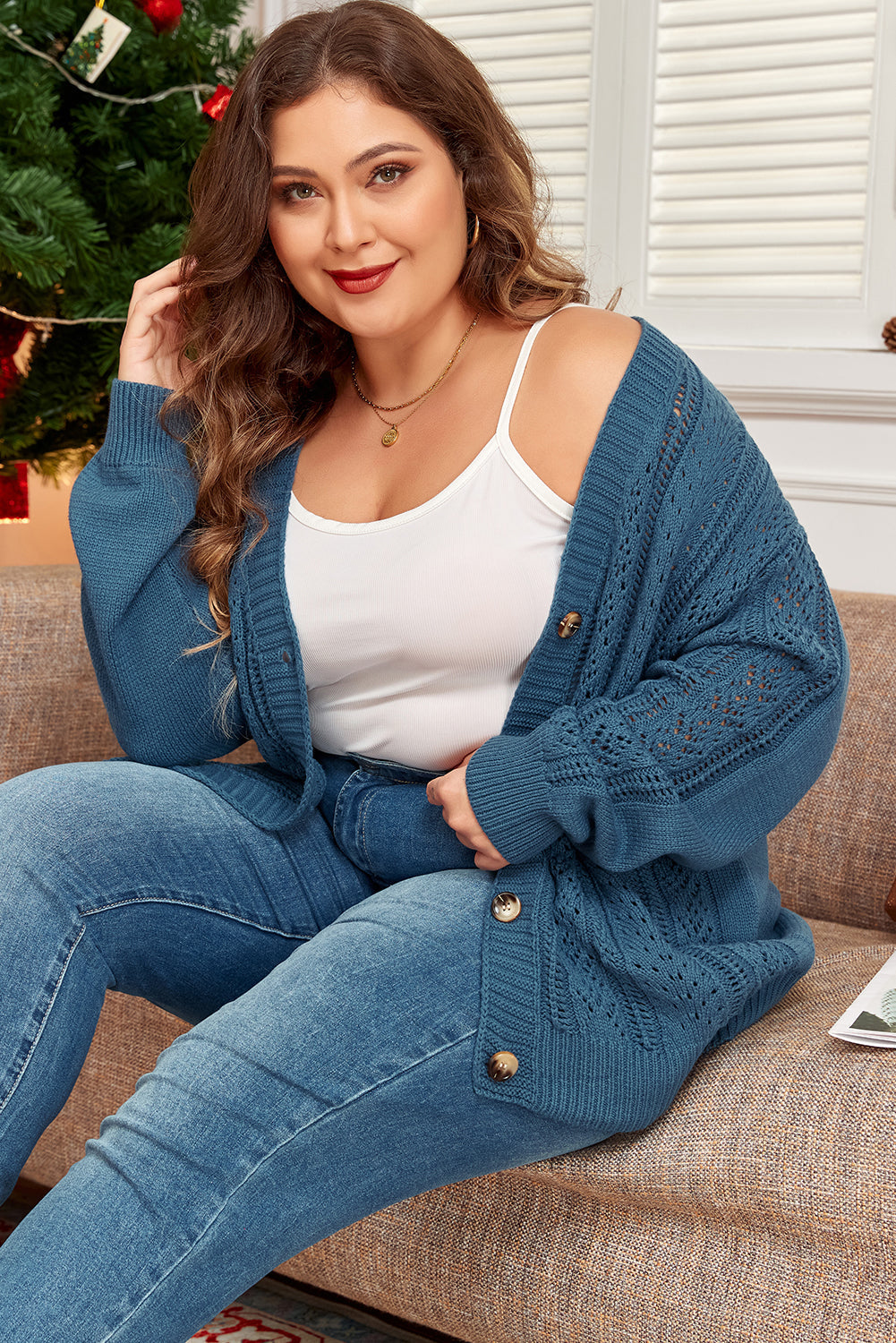 Women's Cardigan Featuring Plus Size Knitted Dropped-Shoulder
