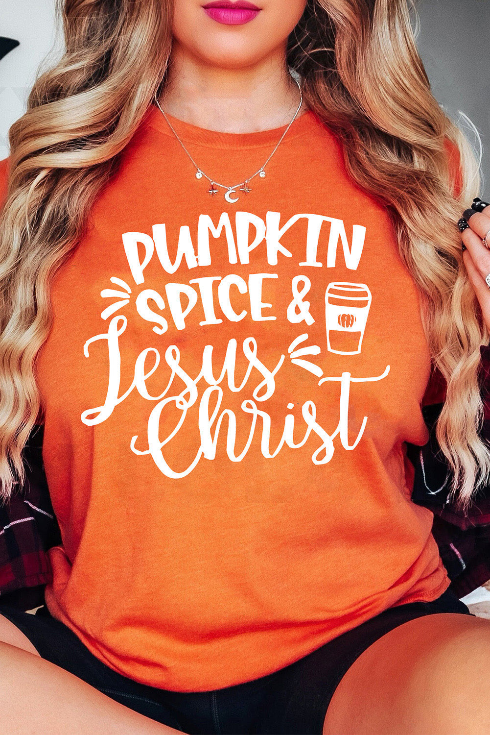 Women's T-shirt with PUMPKIN SPICE & Jesus Christ Graphic-Print