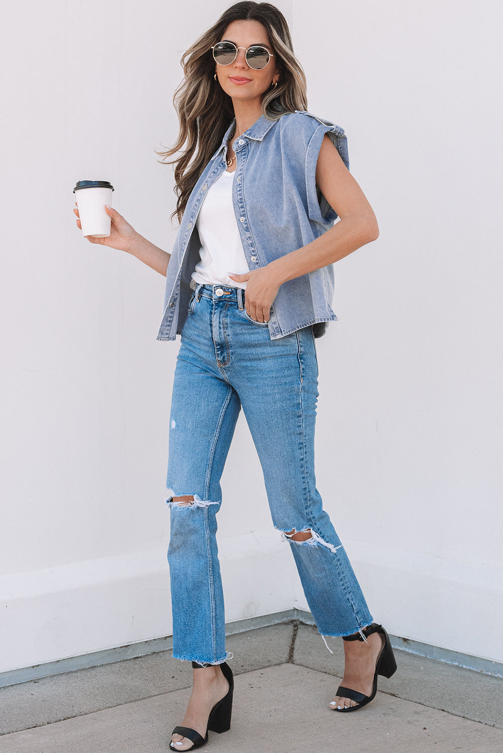 Denim Pinup Folded Short Cap Sleeve Shirt