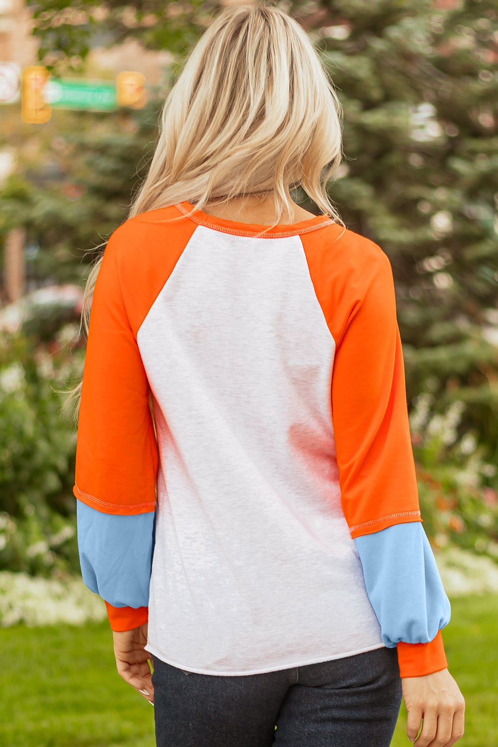 Colorblock Contrast Raglan Sleeve Stitching Easy-Fit Fit Top