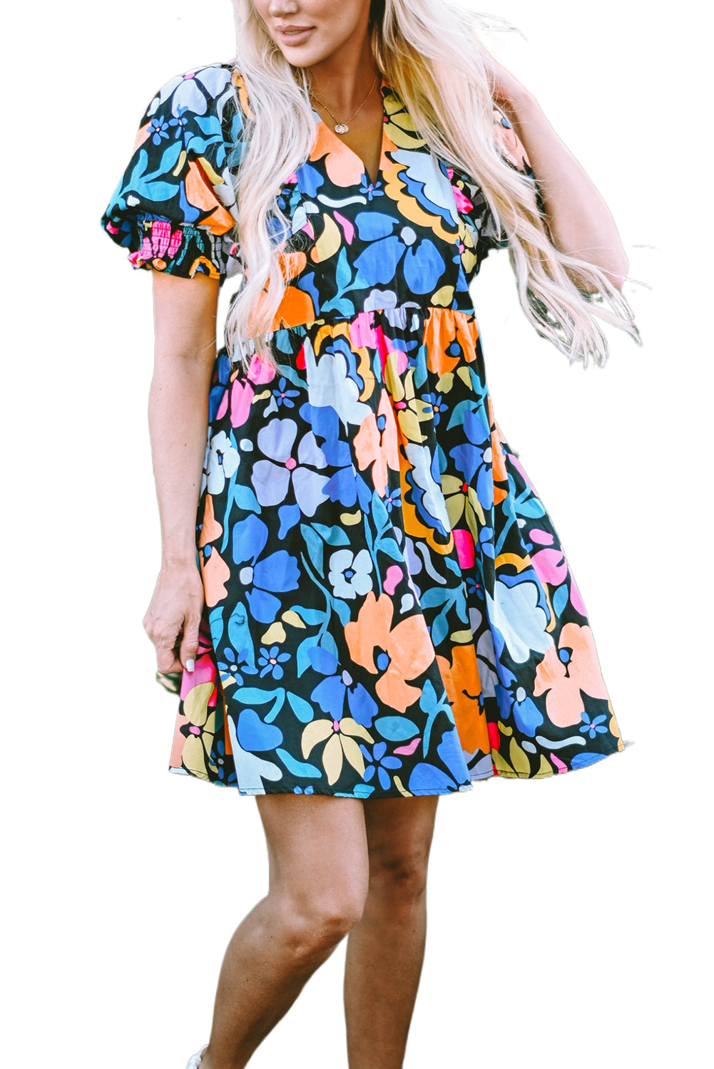 Women's Dresses with Flared Collared Split Neck Floral-Print
