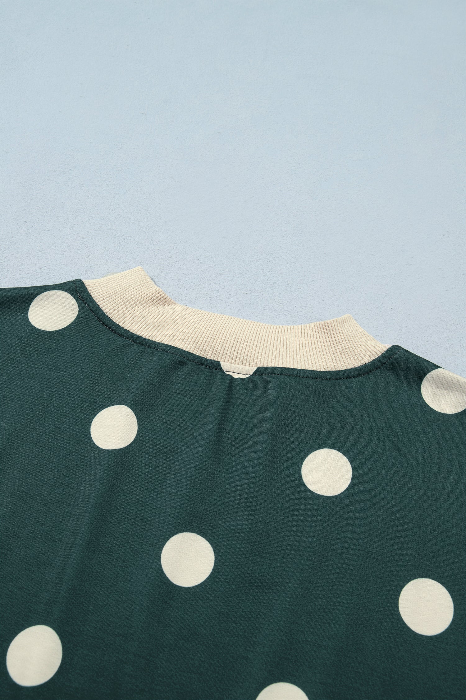 Trim Polka-Dot Print Baggy Pullover Drawcord Skirt 2-Piece Outfit in Green