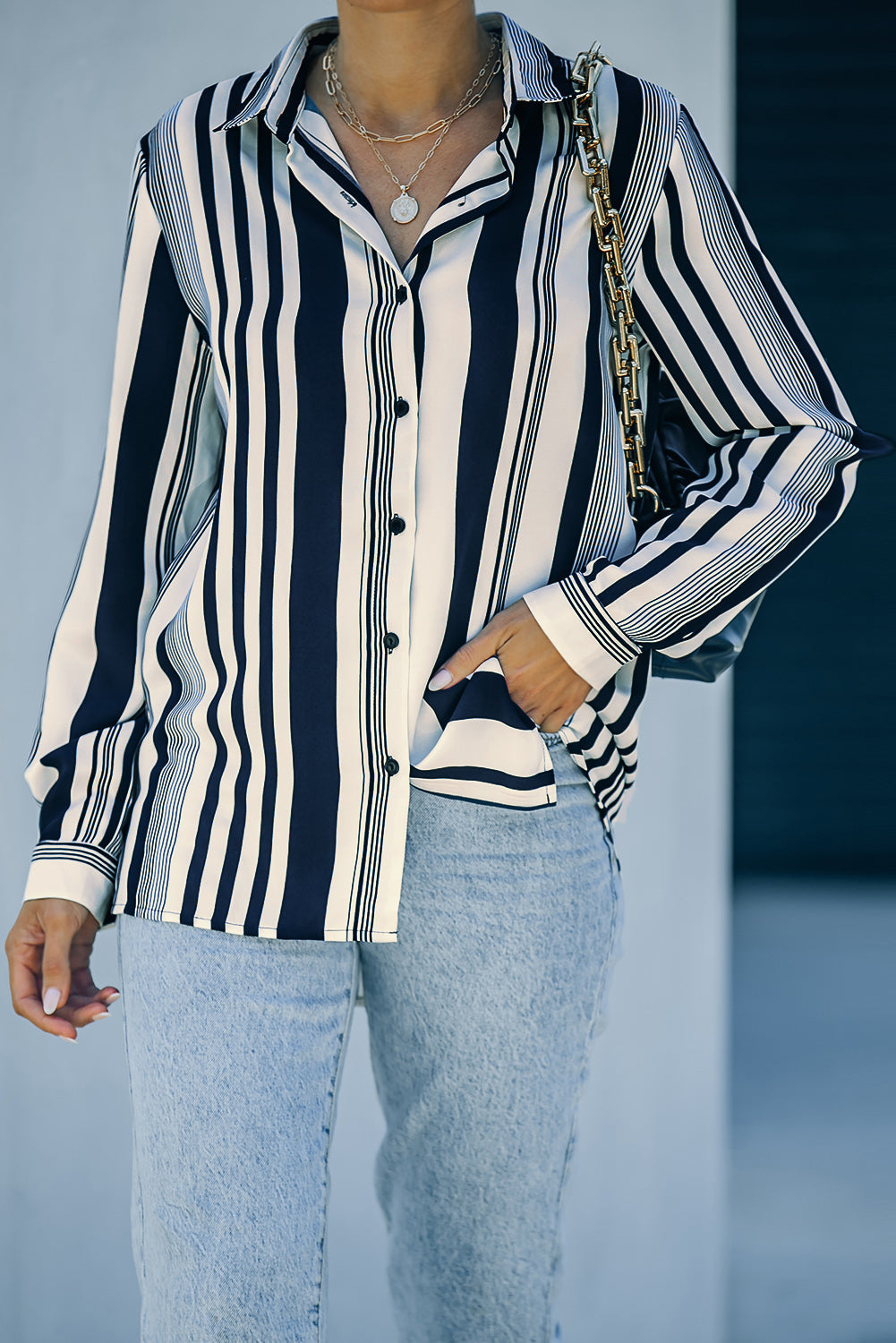 Women's Shirt with Navy Striped Contemporary Women