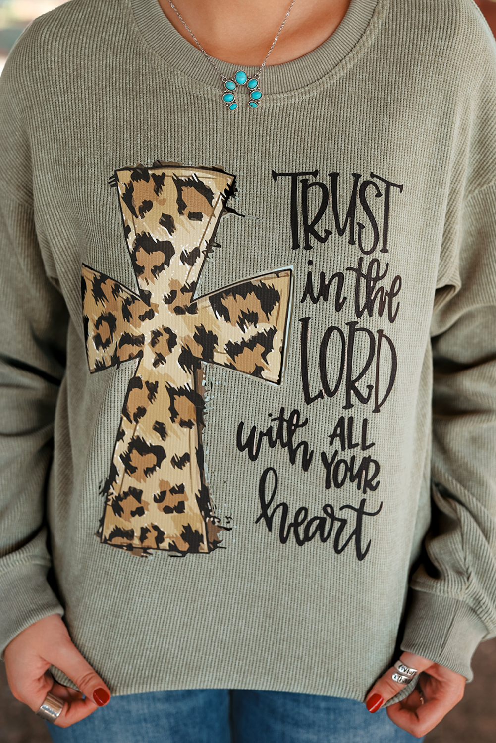 Women's Sweatshirt with Corded Oversized Jesus Cross