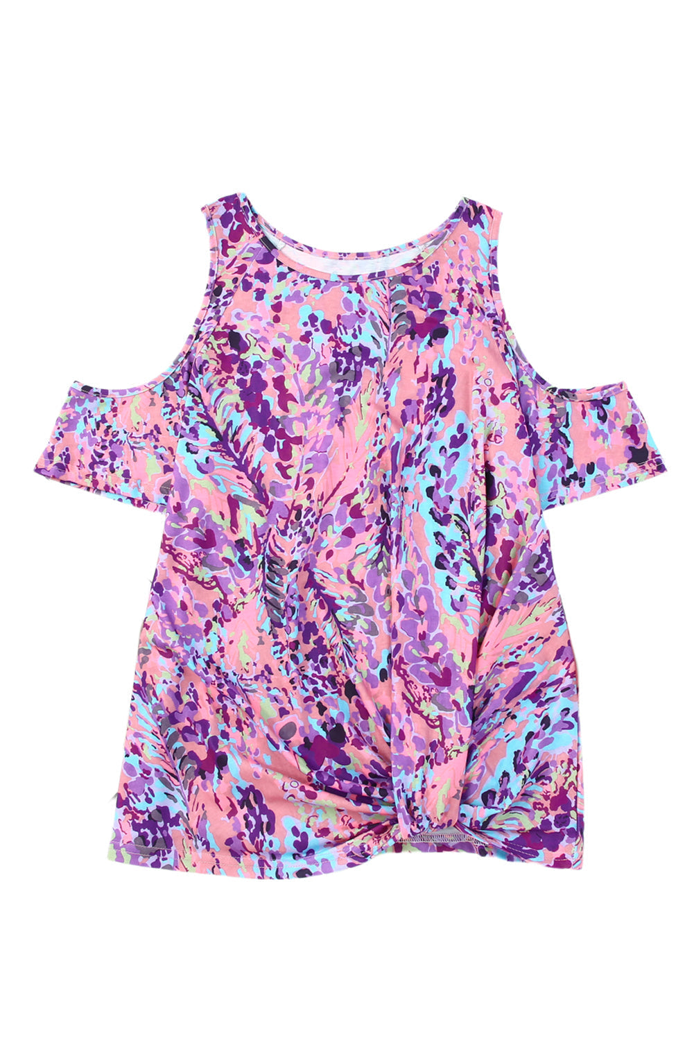Women's Blouse Featuring Print Cold Shoulder Lavender Floral-Print