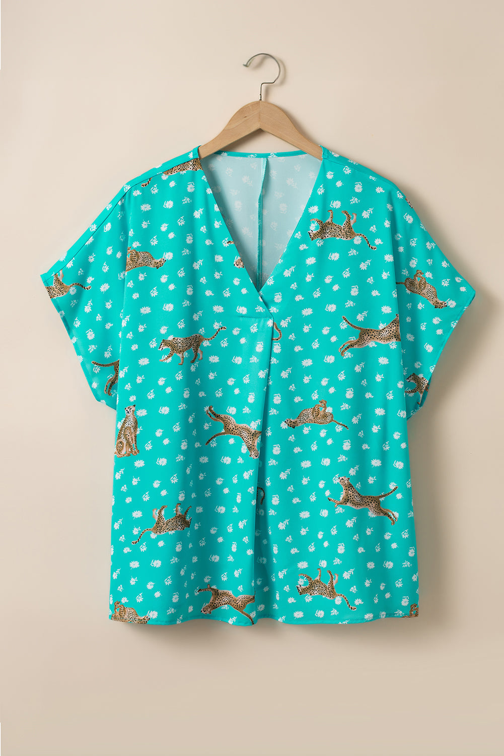 Women's Top with Cheetah V Neck Plus Size