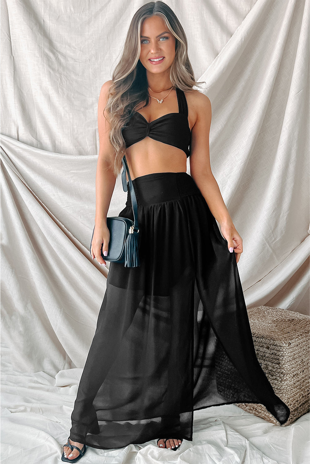 Women's Skirt Featuring High-Rise Chiffon Beach Maxi