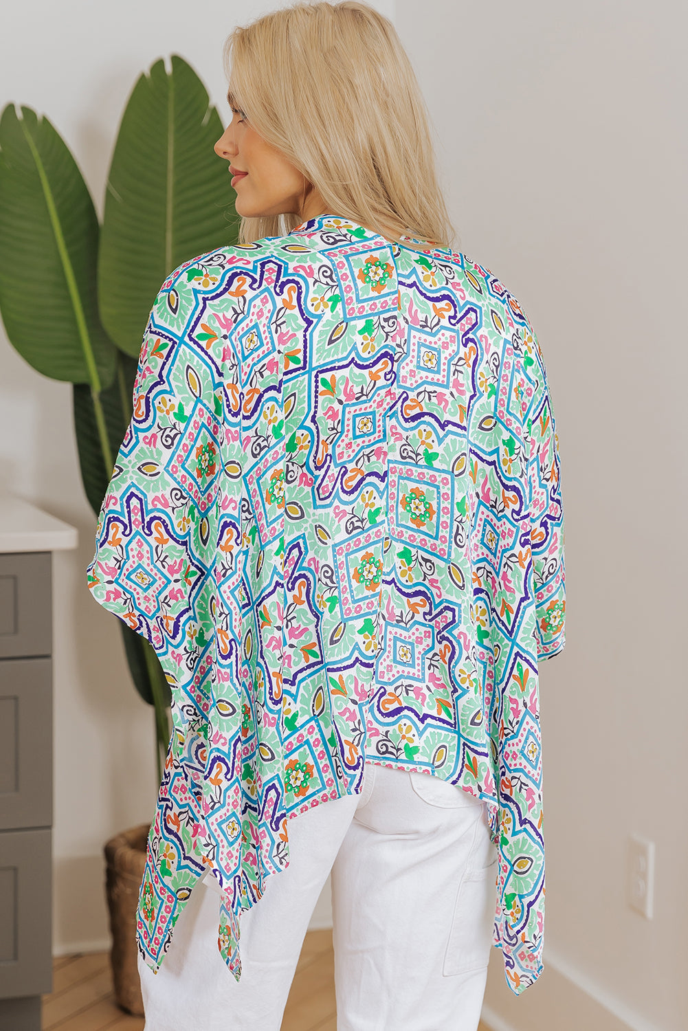 Boho Floral Printed Rhinestone Kimono