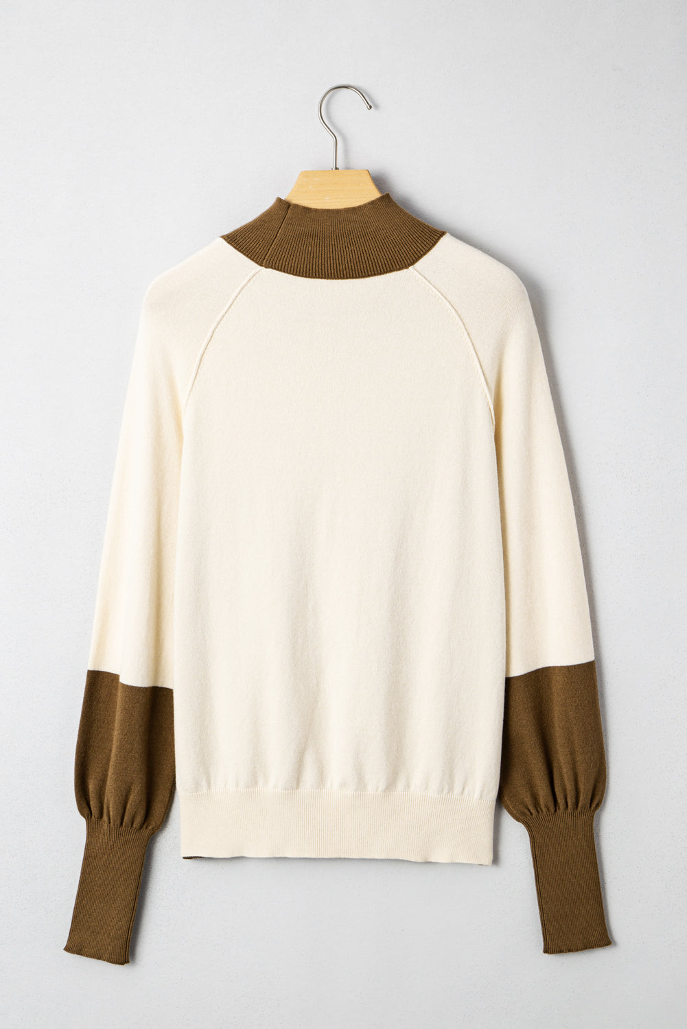Raglan Puff Colorblock Puff Sleeve Mock-Neck Knit Top