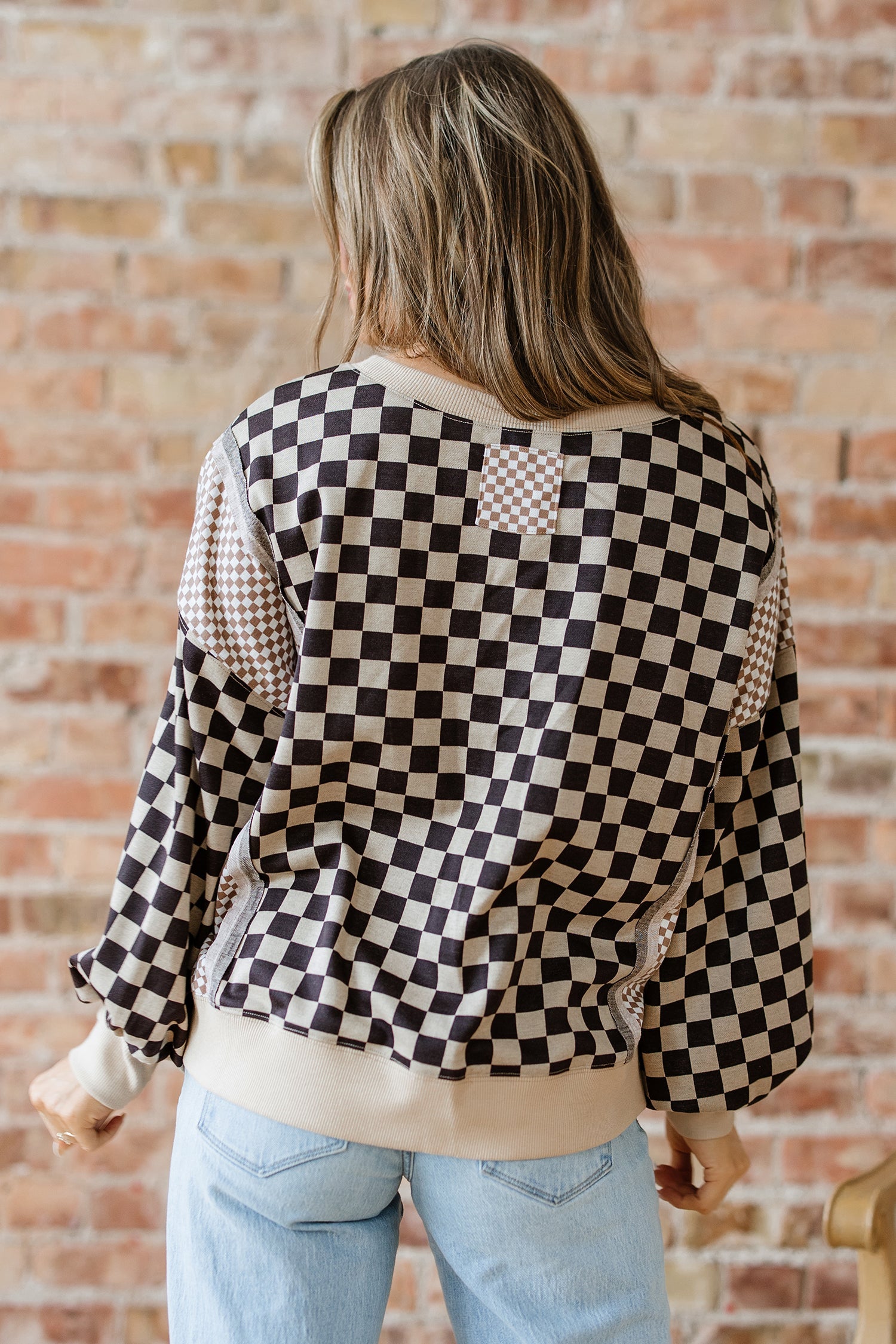 Mixed Checkered Pattern Patchwork High Low Everyday Top
