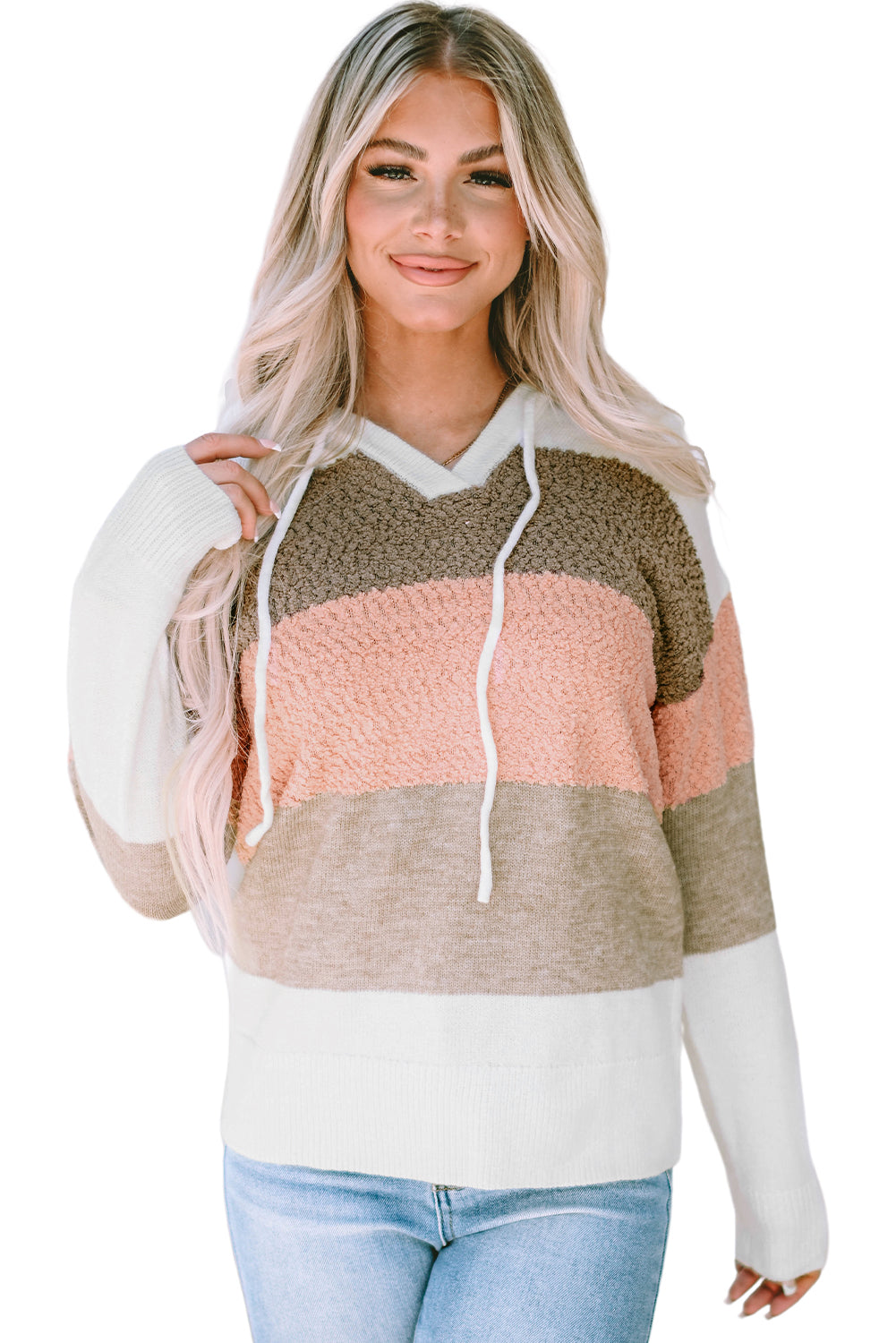 Women's Hooded Sweater Featuring Knitted Drawcord