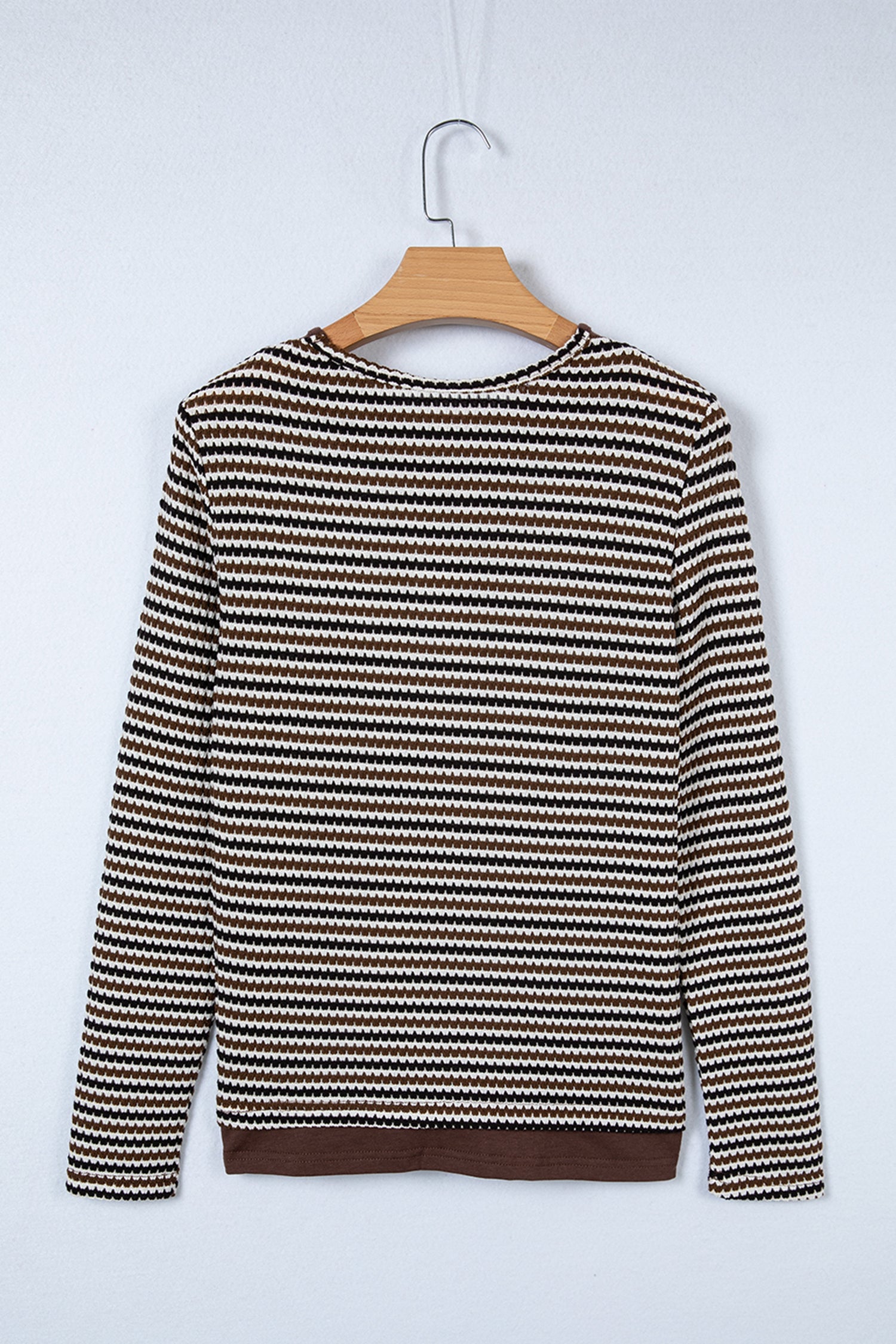 Textured Faux 2-Piece Striped Round-Neck Long-Sleeved T Shirt