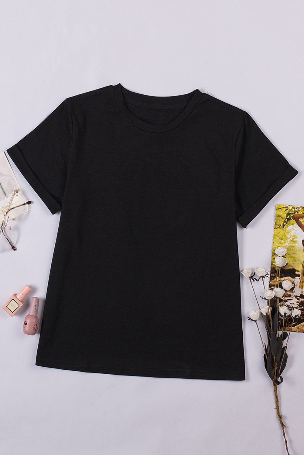 Women's Tee with Crew Neck Solid Color