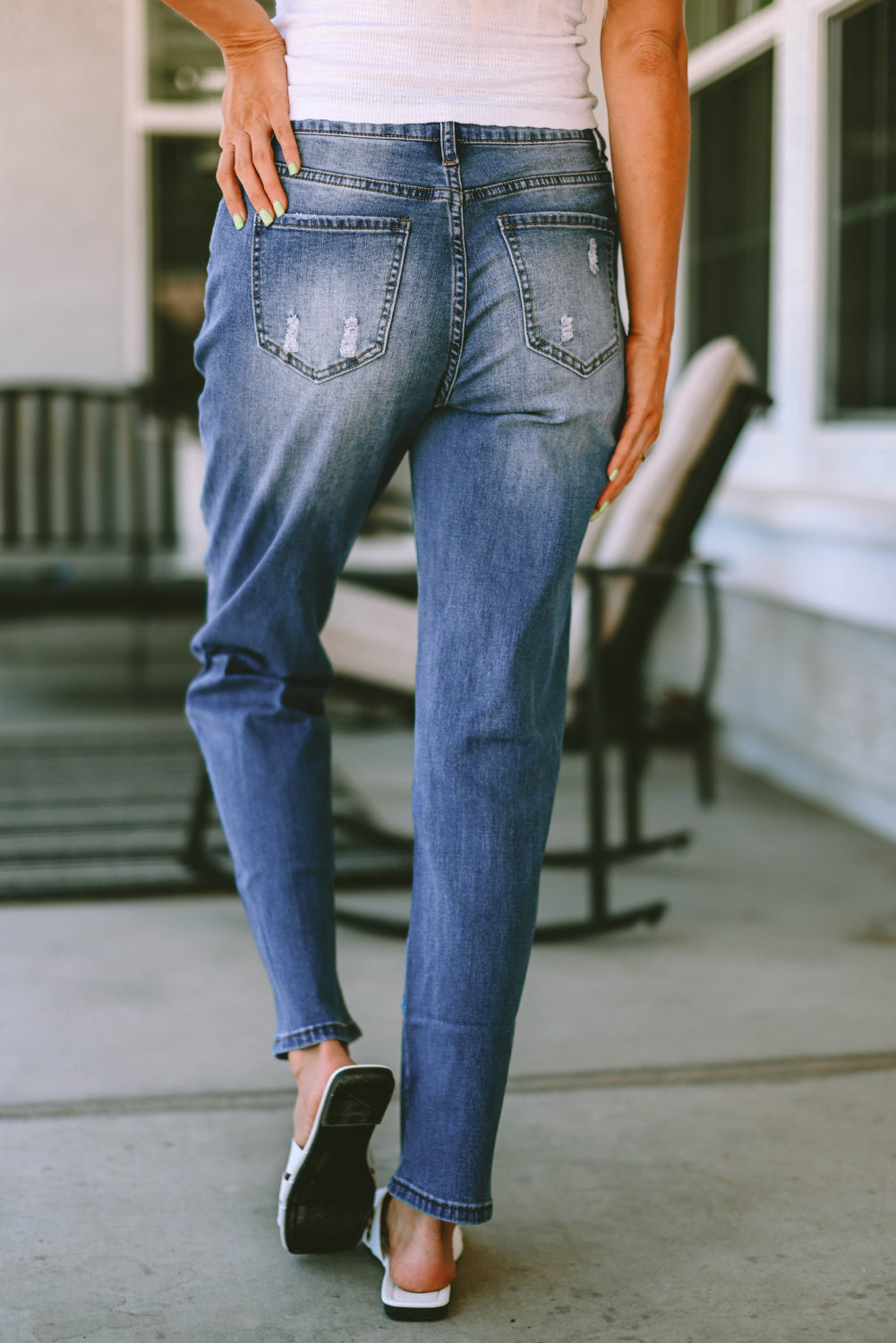 Women's American Flag Patched Distressed Jeans