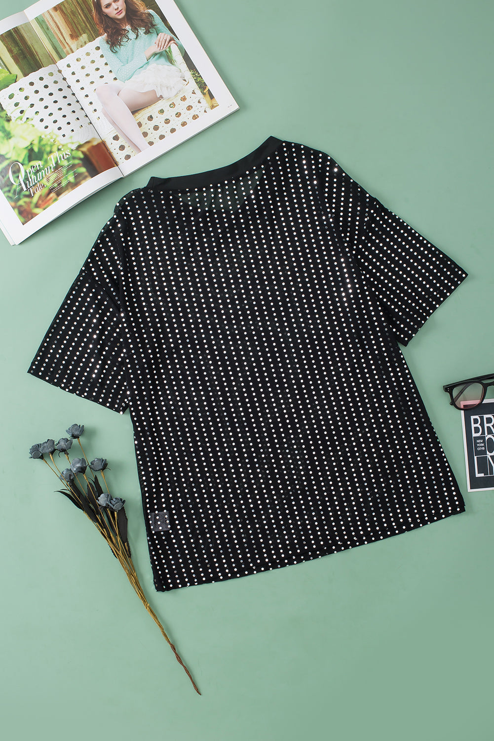 Women's T-shirt with Dropped-Shoulder Semi-Sheer