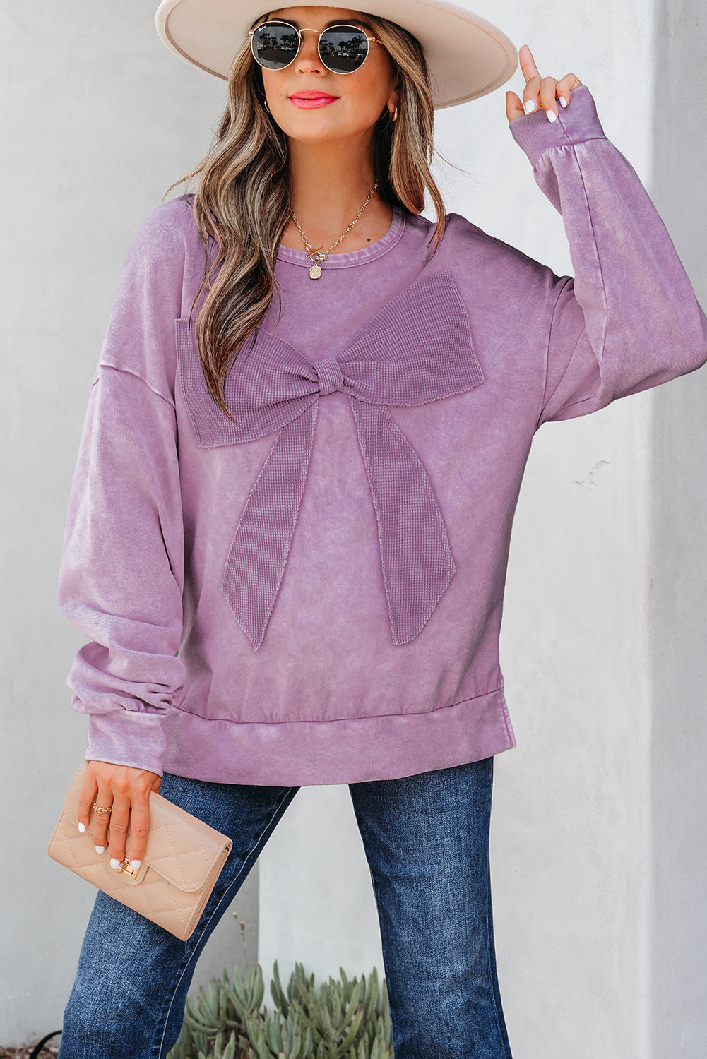 Mineral Bow Wash Big Patchwork Pullover Sweatshirt