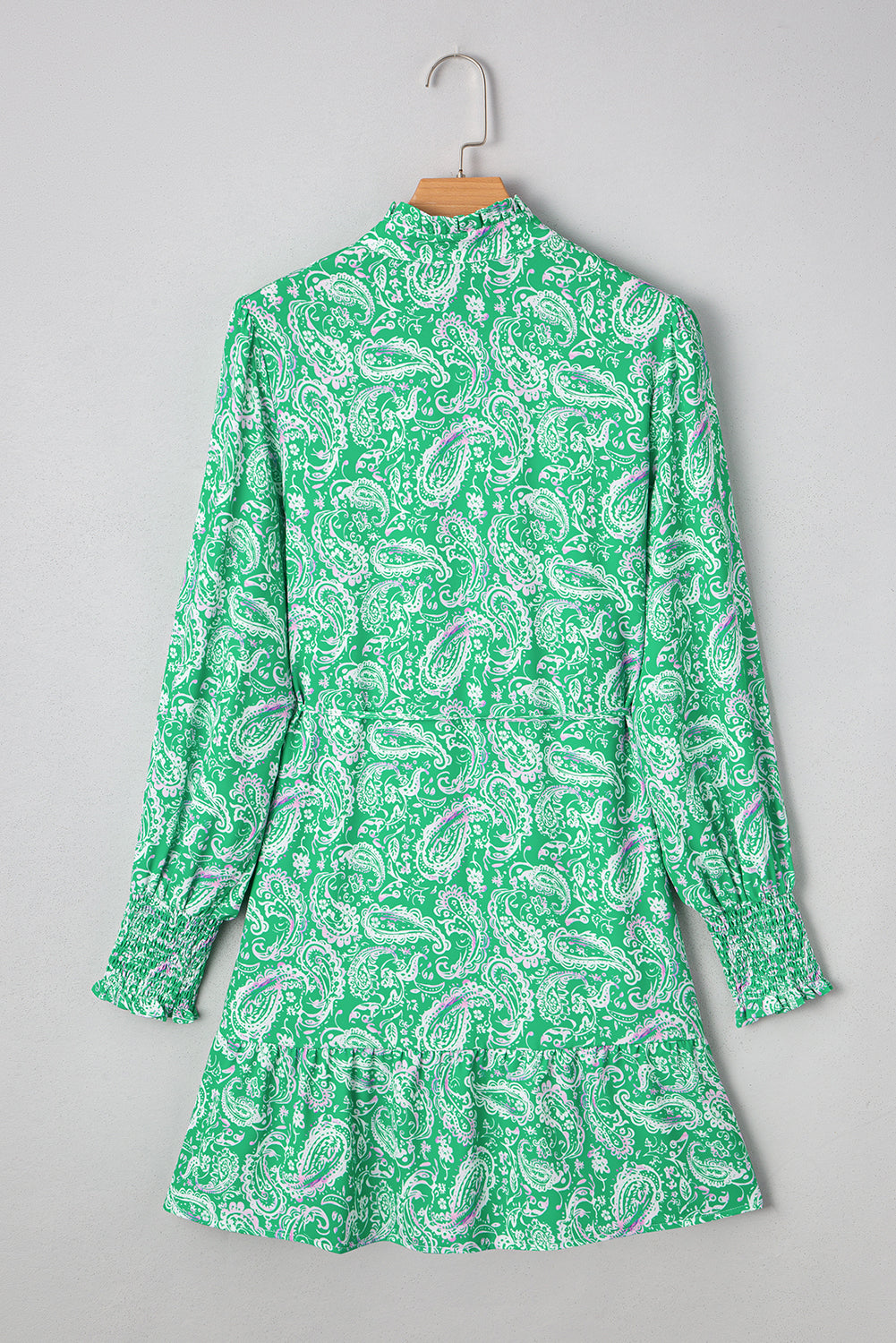 Paisley Mini Print Long-Sleeved Dress in Green