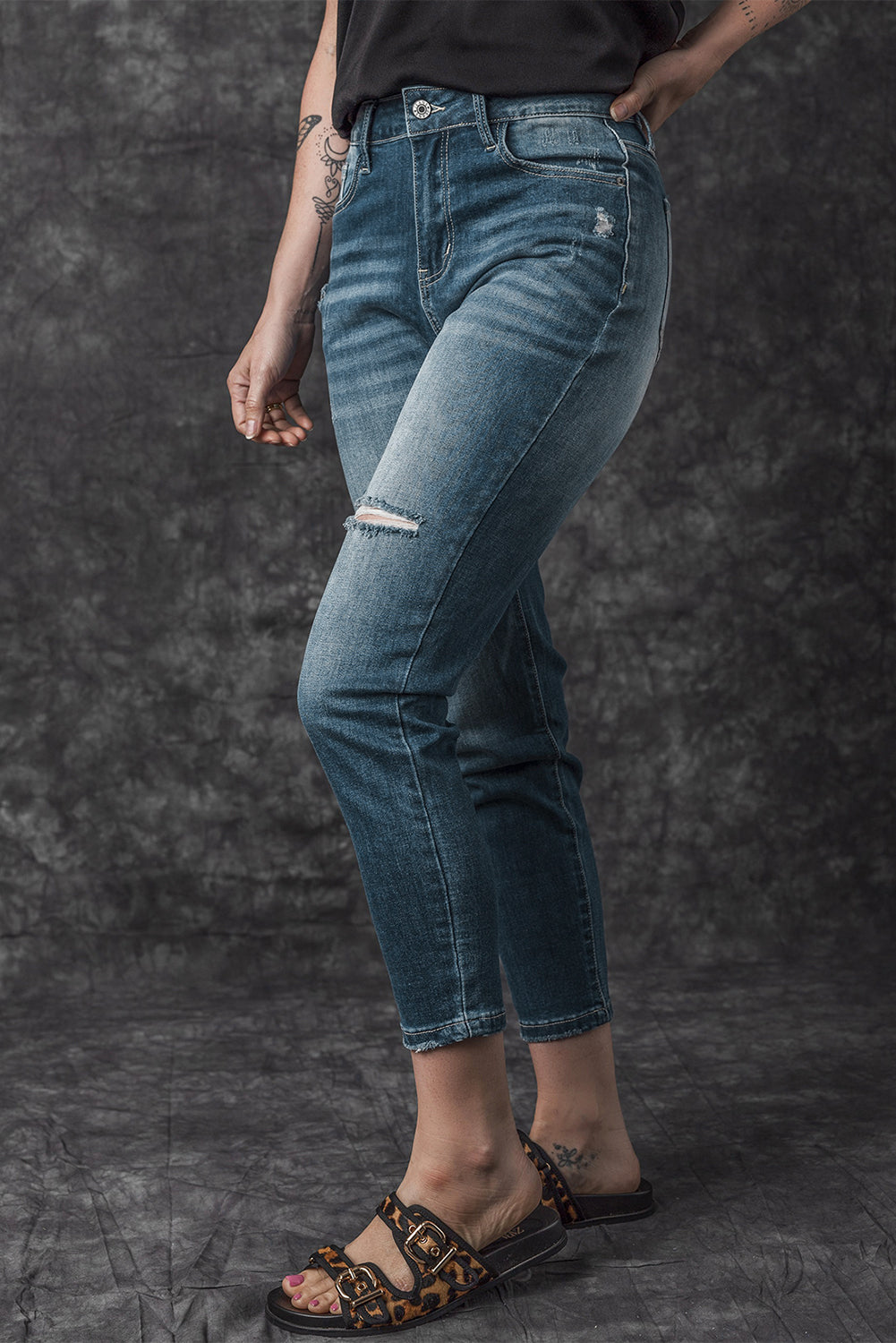 Women's Jeans Featuring Distressed Ripped Slim-Fit