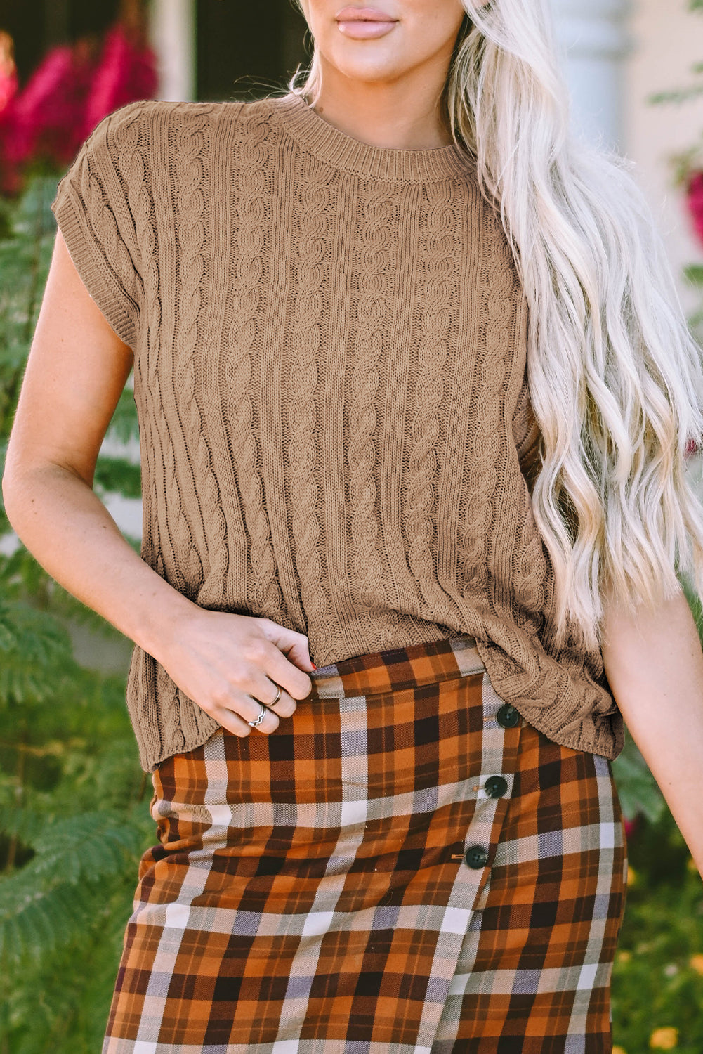 Cable Knit Short Sleeve Sweater